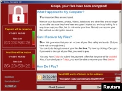 Экран компьютера, зараженного вымогателем WannaCry